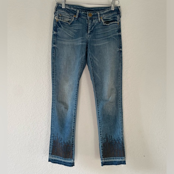 True Religion Cora Studded Mid Rise Straight leg Crop Jeans Size 25 - Picture 2 of 10